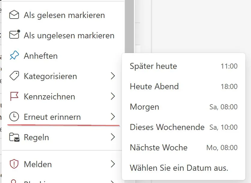 Shortcuts Microsoft Outlook Snoozed