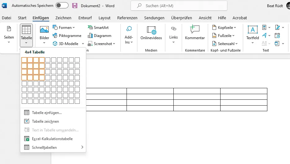 Tabellen in Microsoft Word